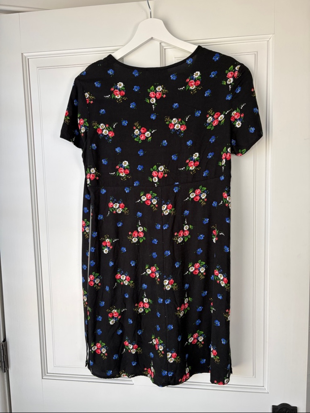 Vintage UM & Company Black Floral Short-Sleeve Swing Dress Medium size 9 10 - Picture 5 of 5
